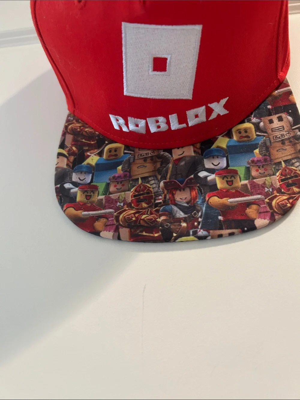 Roblox Gamer Logo Red Snapback Hat with vibrant multiple character Brim size OS